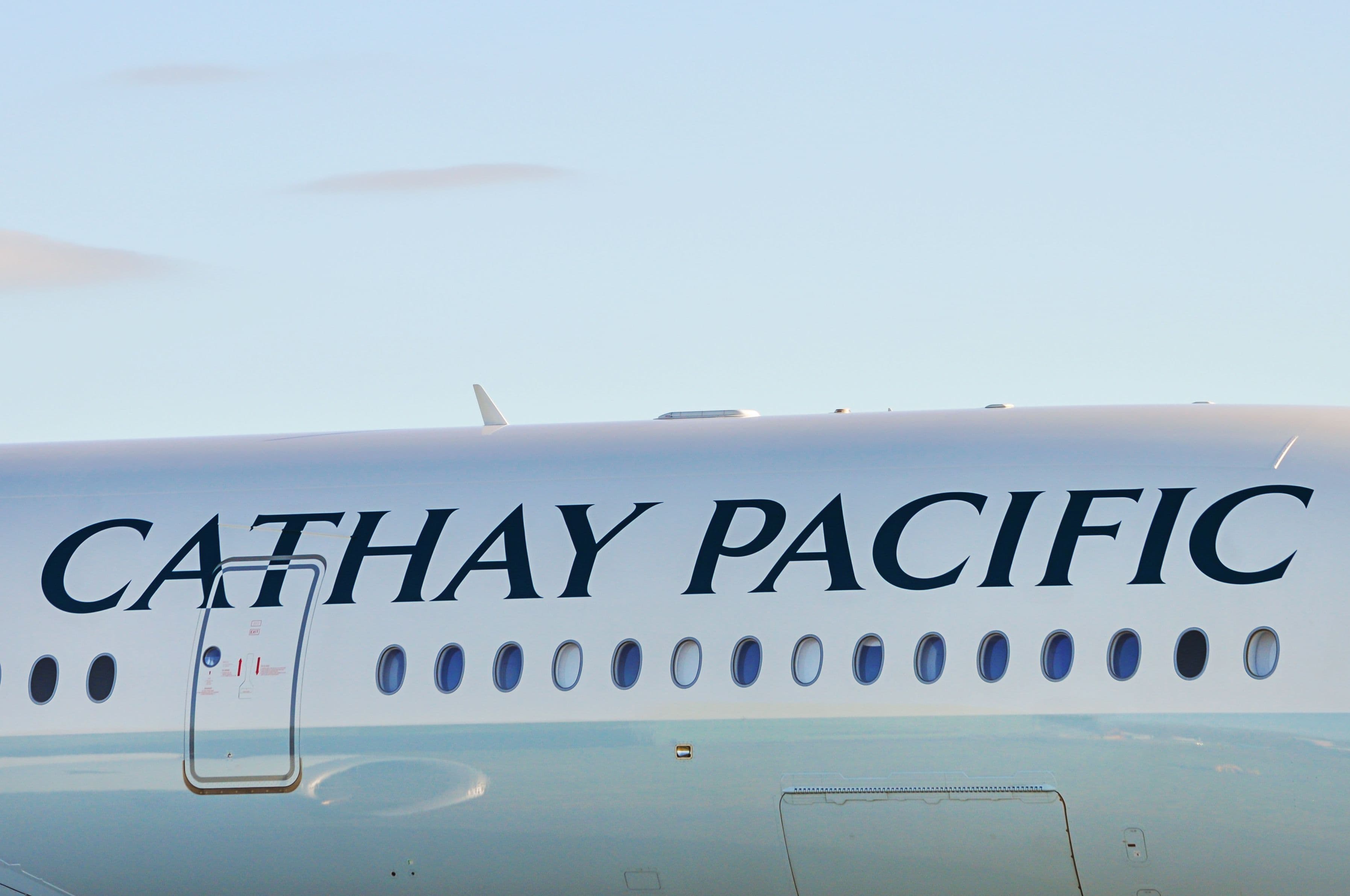 A Cathay Pacific Airbus A350 preparing for takeoff, representing the airline's post-pandemic resurgence and renewed operational strength.
