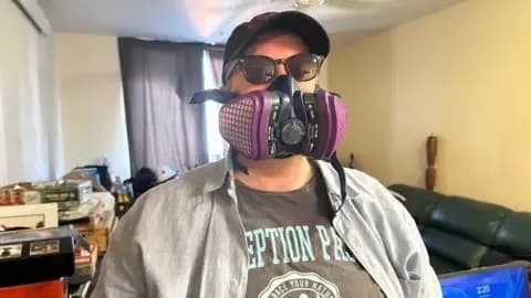 A resident of Portland wears a protective mask, symbolizing the fear and disruption experienced by the community due to the conflict around the ICE facility.