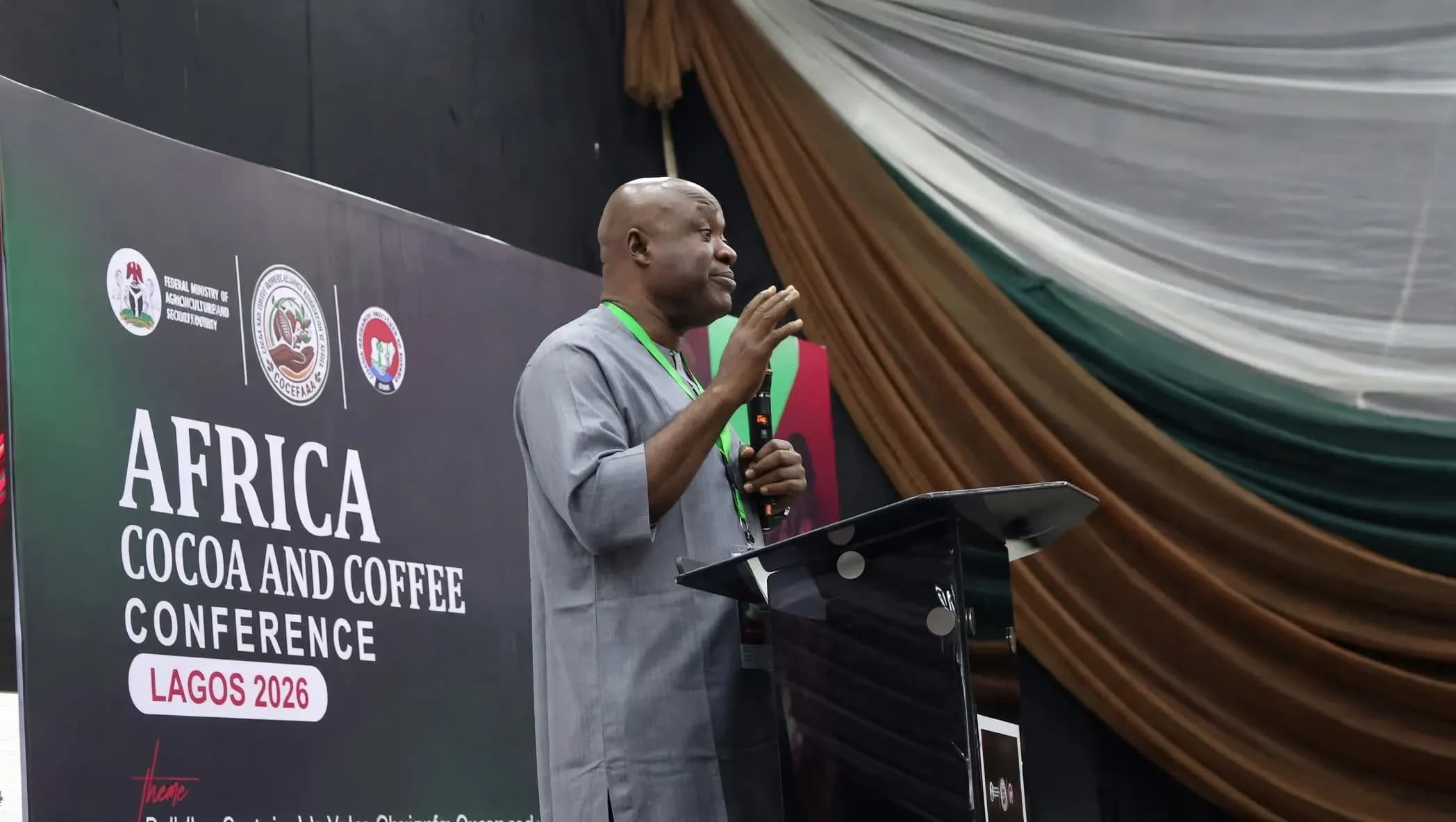 An industry leader addressing the Africa Cocoa and Coffee Conference in Lagos regarding export regulatory challenges.