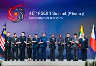 ASEAN leaders holding hands at a summit, symbolizing multilateralism and regional cooperation for a resilient future.
