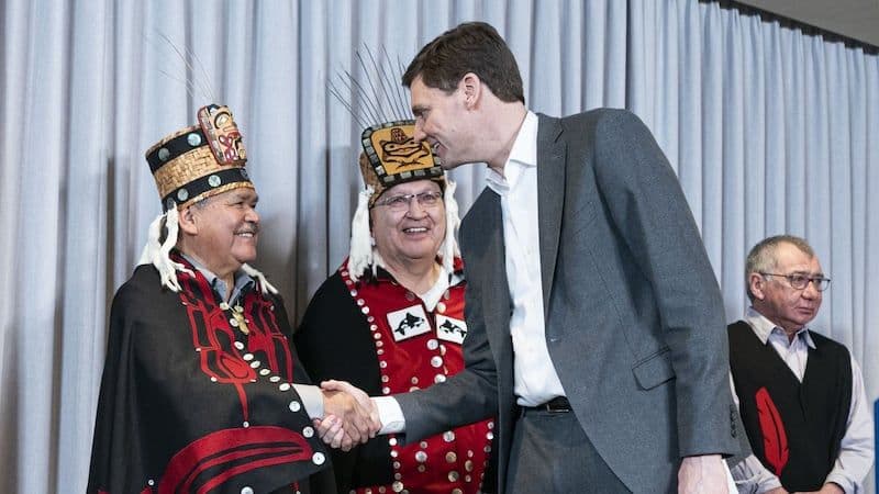 British Columbia Premier David Eby shaking hands, representing Canada's efforts to diversify trade and reach new markets like Asia.