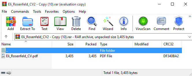 Capture d'écran de WinRAR affichant une archive .rar, illustrant une vulnérabilité zero-day