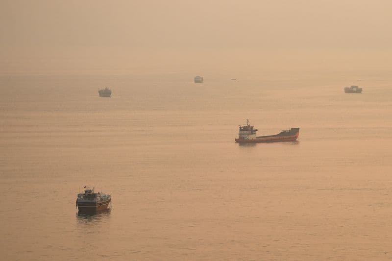 Cargo vessels in the Strait of Hormuz, a critical maritime corridor for global fertilizer and agricultural commodity shipments.