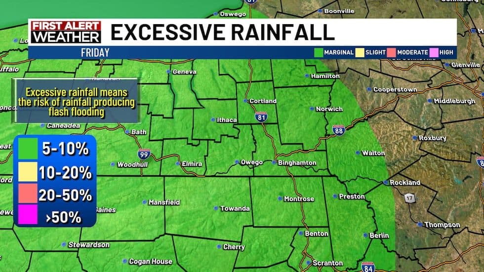 Carte des prévisions de risque de pluies excessives pouvant causer des inondations éclair.