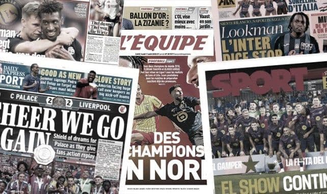 Collage de titres de presse sportifs évoquant les tensions et polémiques au PSG.