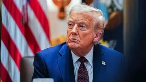Donald Trump, le président dont les tarifs douaniers sont contestés, devant le drapeau américain.
