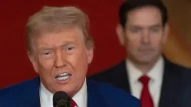 Donald Trump s'exprimant, illustrant la politique tarifaire de son administration et sa justification.