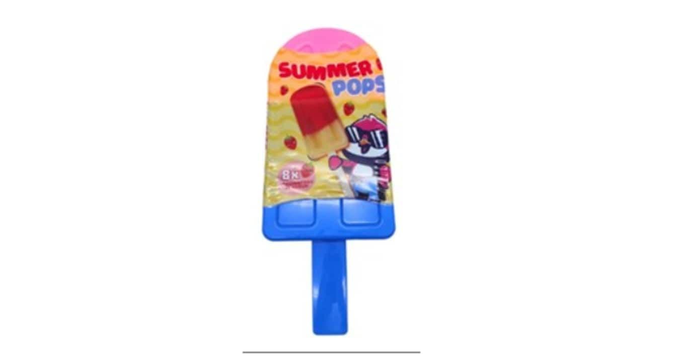 Emballage de l'Eiscreme Summer Pops, le produit rappelé en raison de risques sanitaires aux motifs vagues.