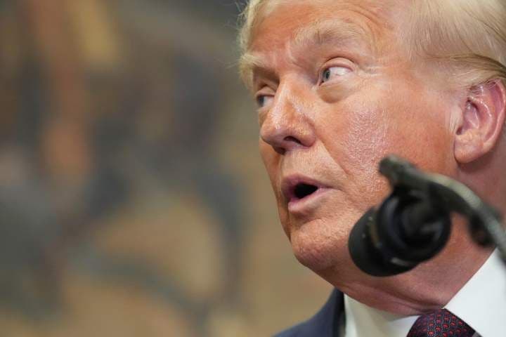 Former President Donald Trump speaking, representing the U.S. tariff threats mentioned in the article