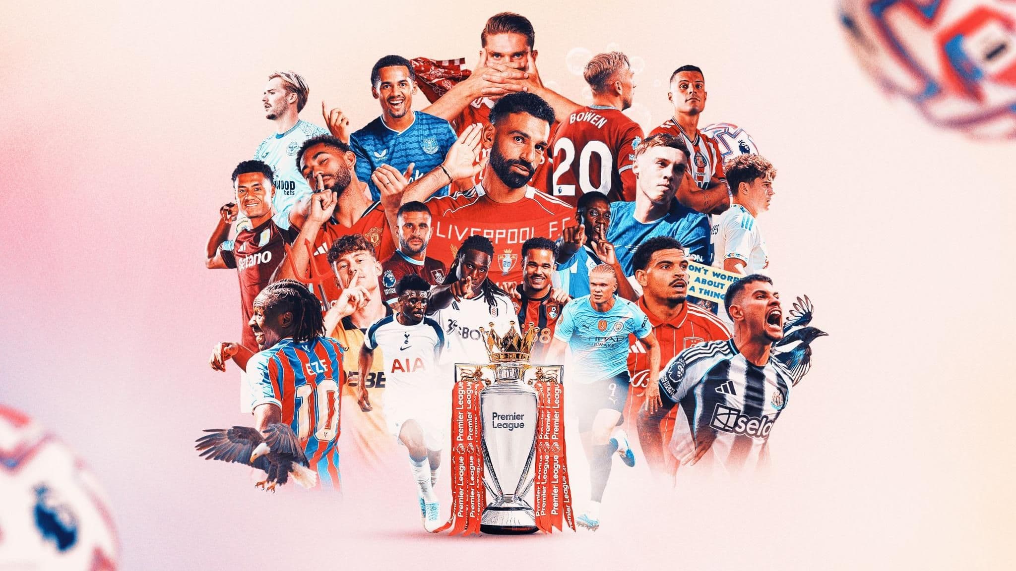 Graphic of Premier League players and trophy, representing Son Heung-min's decade-long legacy in the league before his MLS move
