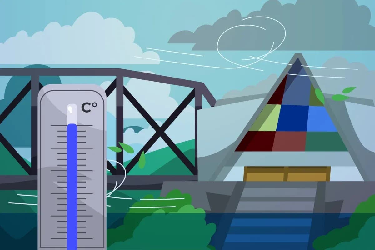 Illustration depicting Culiacán's dual climate with a thermometer, clouds, and wind, symbolizing heat and rain.