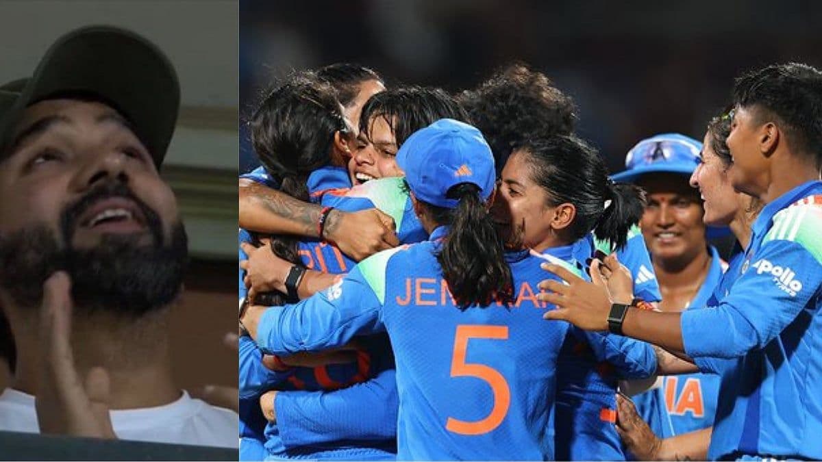 Indian Women's Cricket team players celebrating a crucial moment during the ICC Women's World Cup 2025 final.
