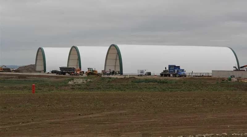 Industrial agricultural infrastructure project under construction.
