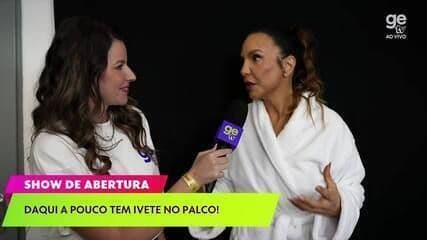 Ivete Sangalo sendo entrevistada nos bastidores, exemplificando a fusão de esporte e cultura na ge tv