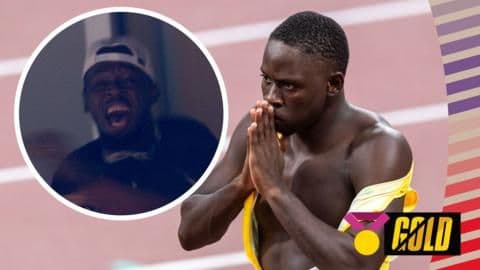 Le légendaire sprinteur Usain Bolt en action, comparé à Gout Gout pour son talent précoce.
