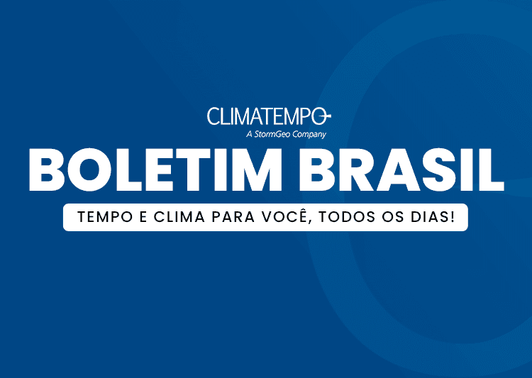 Logotipo da Climatempo com a frase 'Boletim Brasil: Tempo e clima para você, todos os dias!', representando serviços de previsão do tempo.