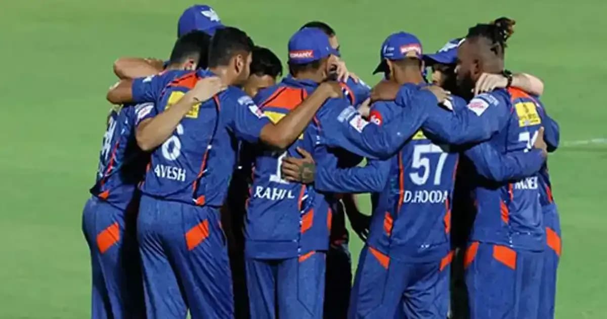 Lucknow Super Giants team in a huddle, representing potential IPL teams for Mitchell Owen