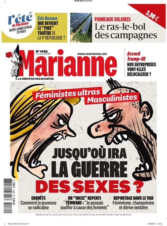 Marianne magazine cover illustrating public debate and media's influence on political discourse.