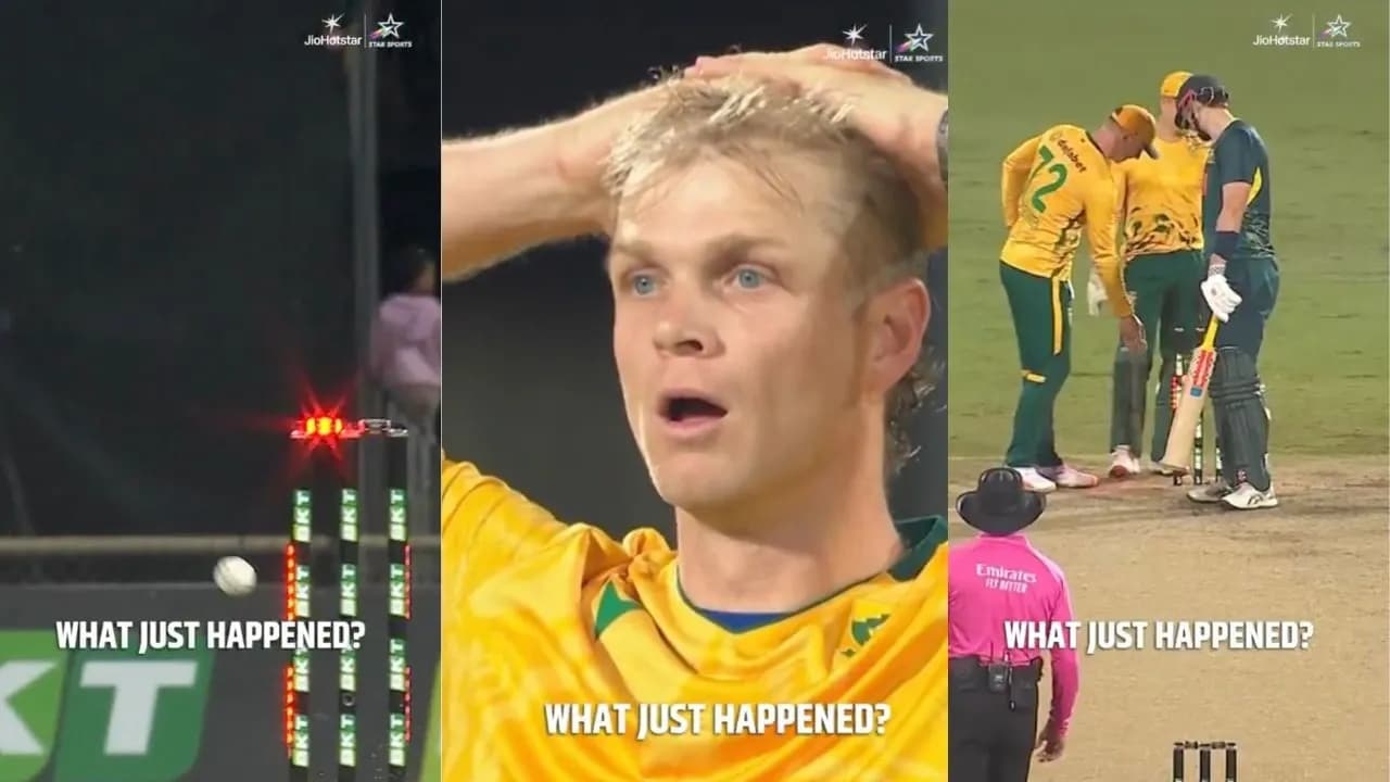 Mitchell Owen's stumps dislodged but bails remaining on, illustrating his uncanny resilience