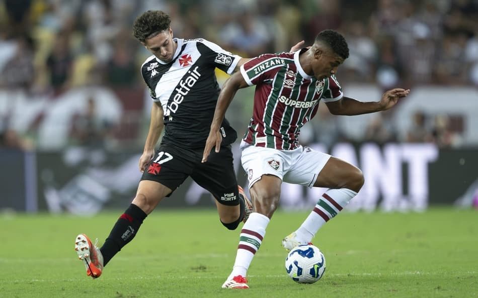 Nuno Moreira of Vasco da Gama in action against a Fluminense player during the Clássico dos Gigantes.