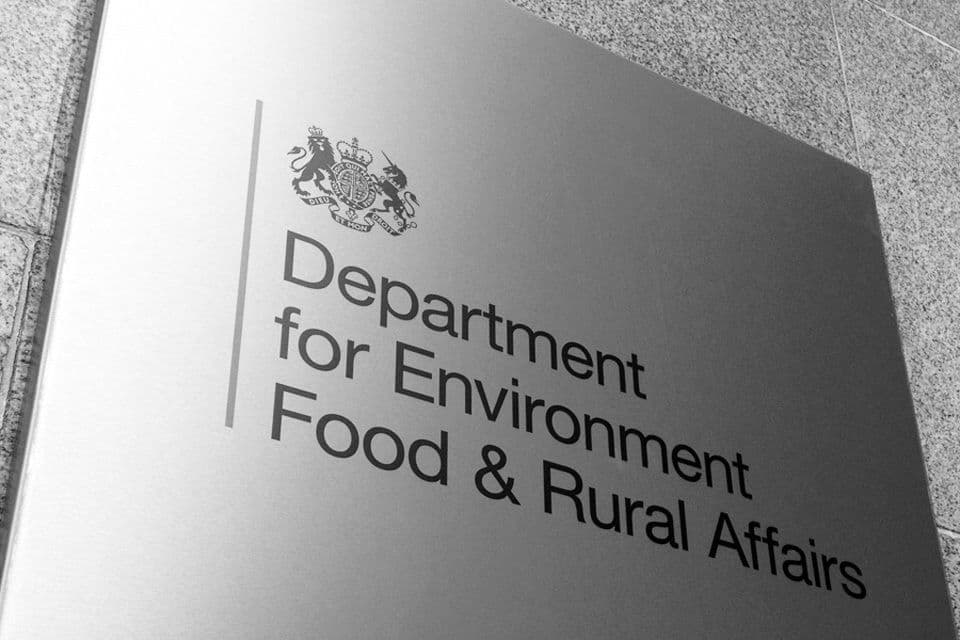 Official signage for the UK Department for Environment, Food and Rural Affairs.