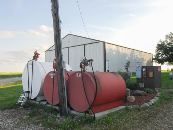 On-farm diesel and fuel storage tanks typical of agricultural operations.