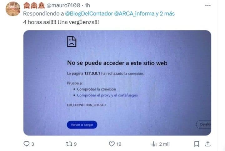 Pantalla de error 'No se puede acceder a este sitio web' de ARCA, simbolizando el abismo digital.