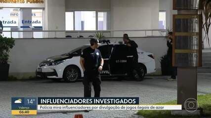 Police officers and a police car during an operation targeting influencers involved in illegal online gambling.