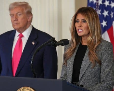 President Donald Trump at a podium, associated with his order for the escalated Operation Southern Spear.