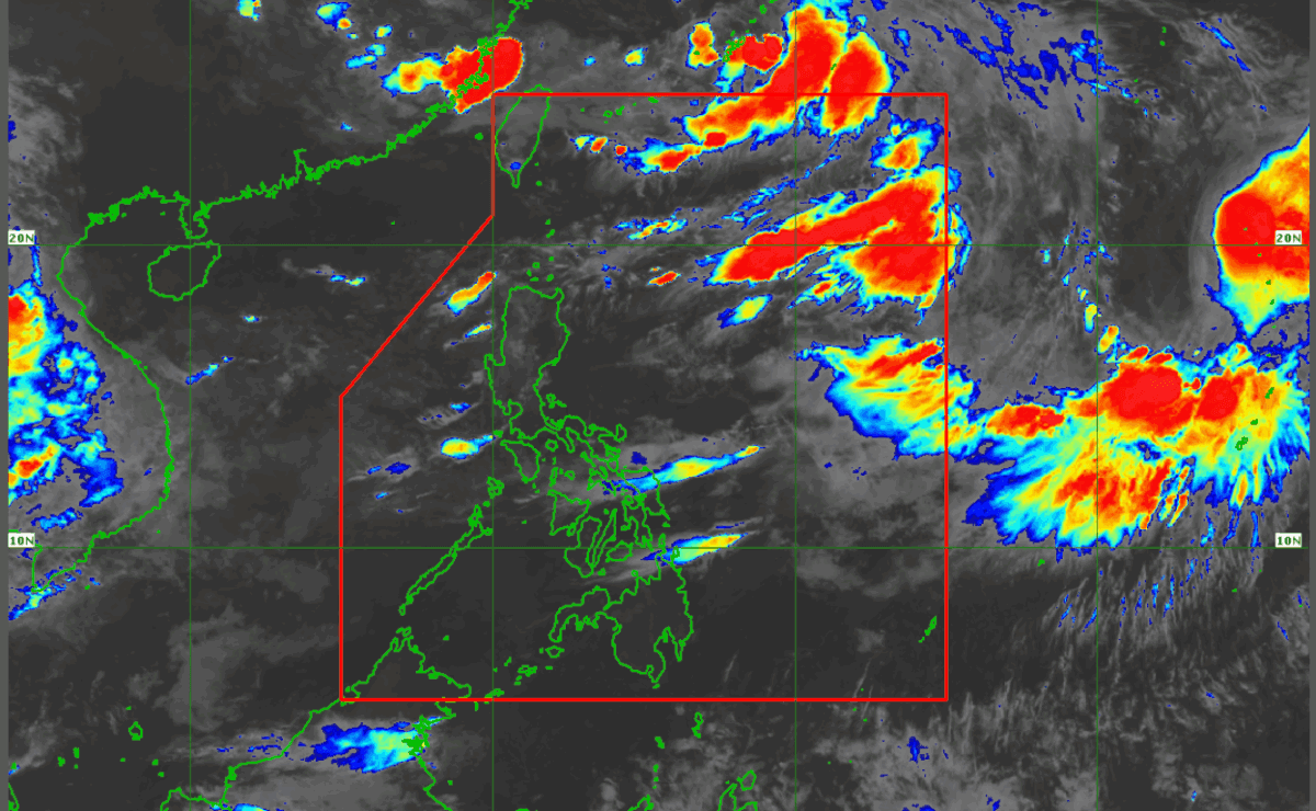 Satellite weather map showing cloud formations over the Philippines and the Philippine Area of Responsibility, indicating current weather patterns.