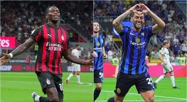 Split image of two Serie A football players, one from AC Milan and one from Inter Milan, representing roster balance in fantasy football.
