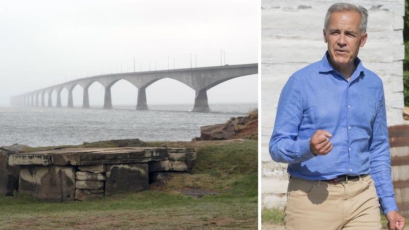 The Confederation Bridge spanning water, representing Canada's strategic maneuvers to bolster regional commerce and economic resilience.