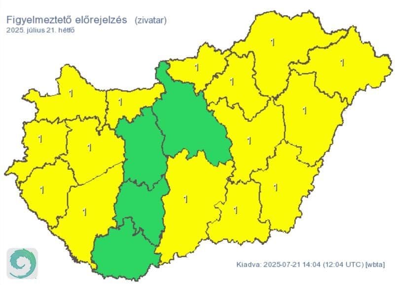 Une carte météorologique affichant des zones d'alerte pour des orages, illustrant l'anticipation des changements climatiques.