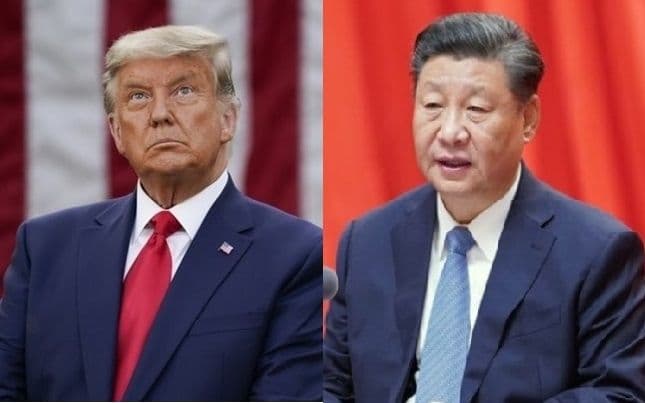 US President Donald Trump and Chinese President Xi Jinping, symbolizing the geoeconomic rivalry over tariffs and rare earths.
